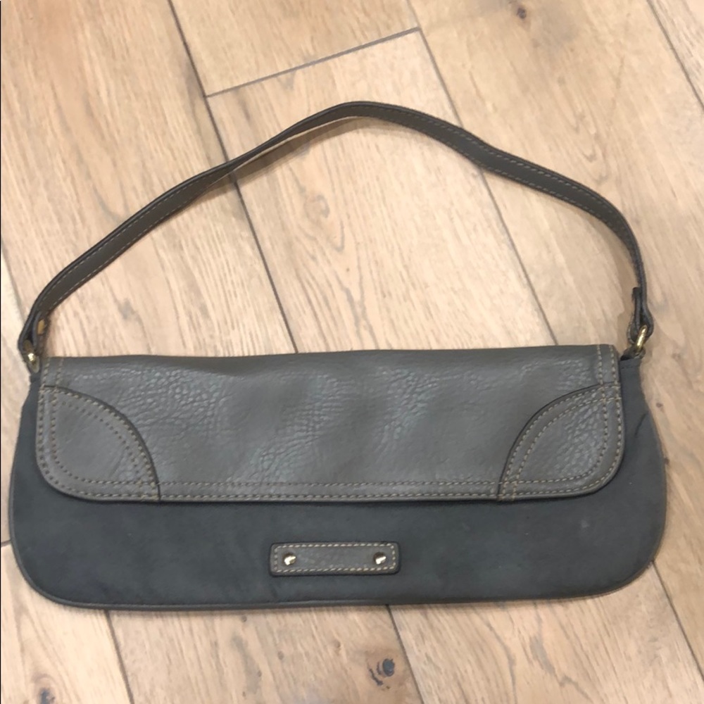 Gray suede clutch